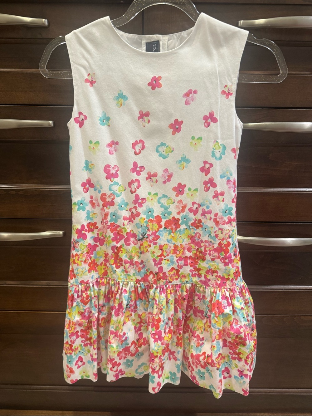 Oscar de la Renta Girls' Floral Drop-Waist Summer Dress - White, Pink Flowers